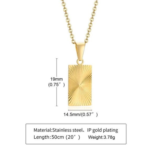 18K Gold Plated Textured Rectangular Pendant Necklace - Picture 8 of 9